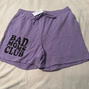 Zenana 2x “Bad Mom’s Club” shorts nwt in lavender